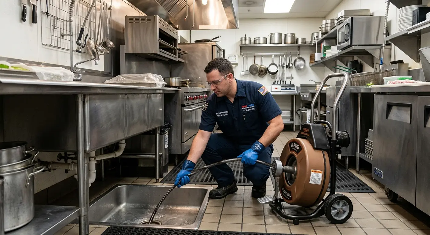 Commercial drain cleaning service in a restaurant kitchen in Perry Heights